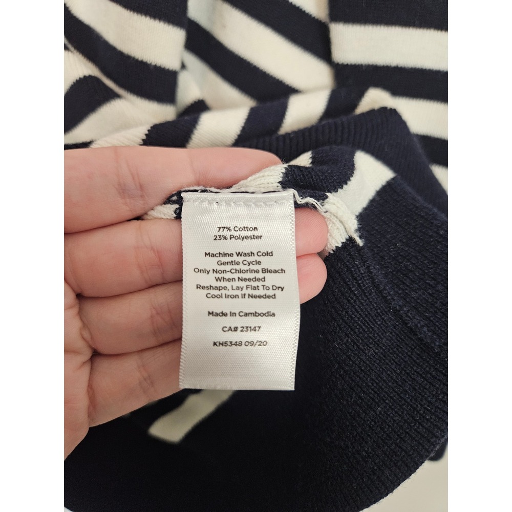 Talbots Plus Womens 2X Navy Blue White Striped Multi Color Cotton Blend Sweater - Picture 4 of 5